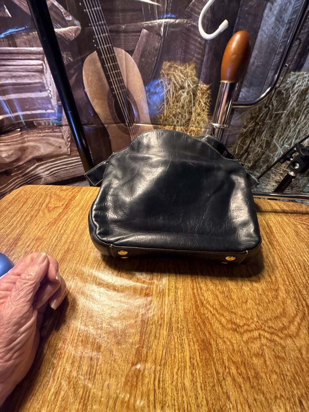 Perlina New York Black Leather Shoulder Bag with Buckle Detail